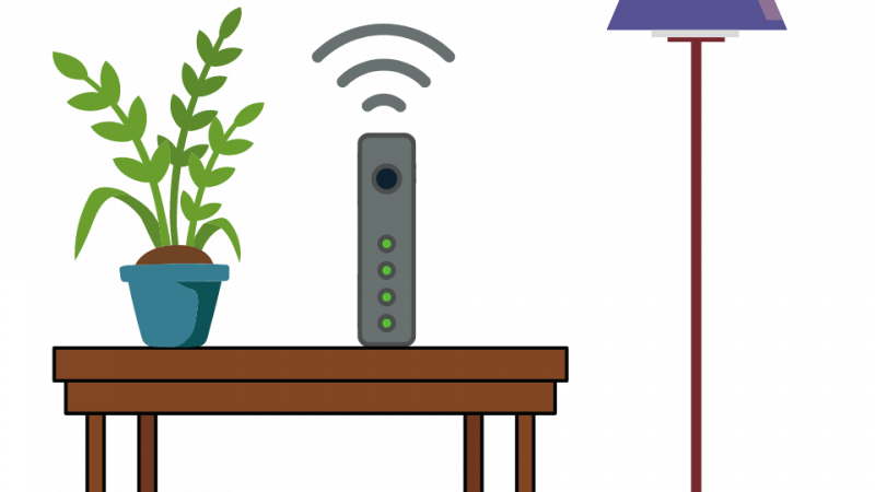 Graphic of wifi modem sitting on a table.